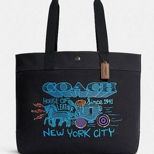 NWT COACH TOTE 38 ART SCHOOL NY DOG BLUE! BLACK HANDBAG